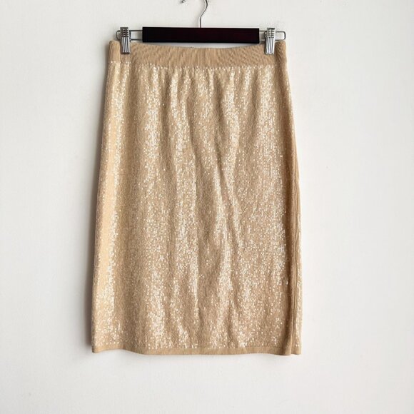 Anthropologie Sanctuary Sequin Sparkly Knit  Pencil Nude Beige Skirt 4 - Picture 3 of 4